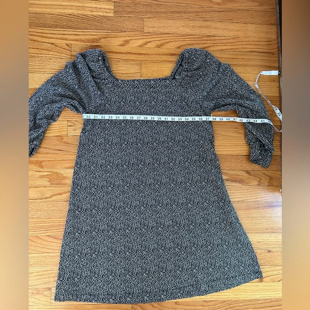 LOFT Black and Gray Square Neck Long Sleeve Knit Dress - Picture 7 of 9